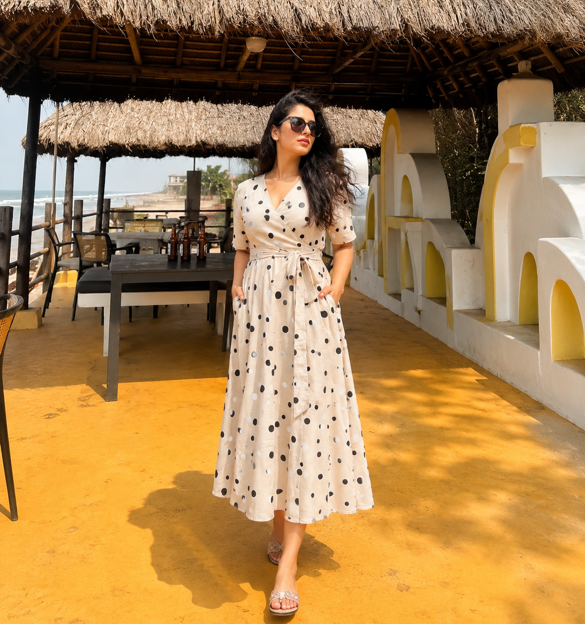 Polka Dot Wrap Midi Dress