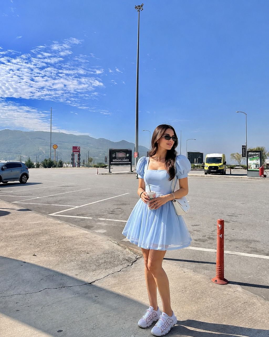 Powder Blue Puff-Sleeve Skater Dress