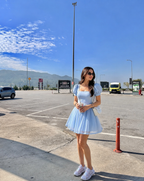 Powder Blue Puff-Sleeve Skater Dress
