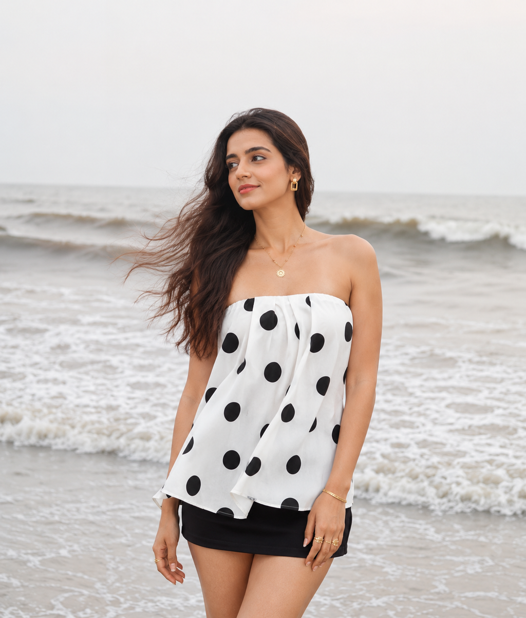 Polka Dot Strapless Top