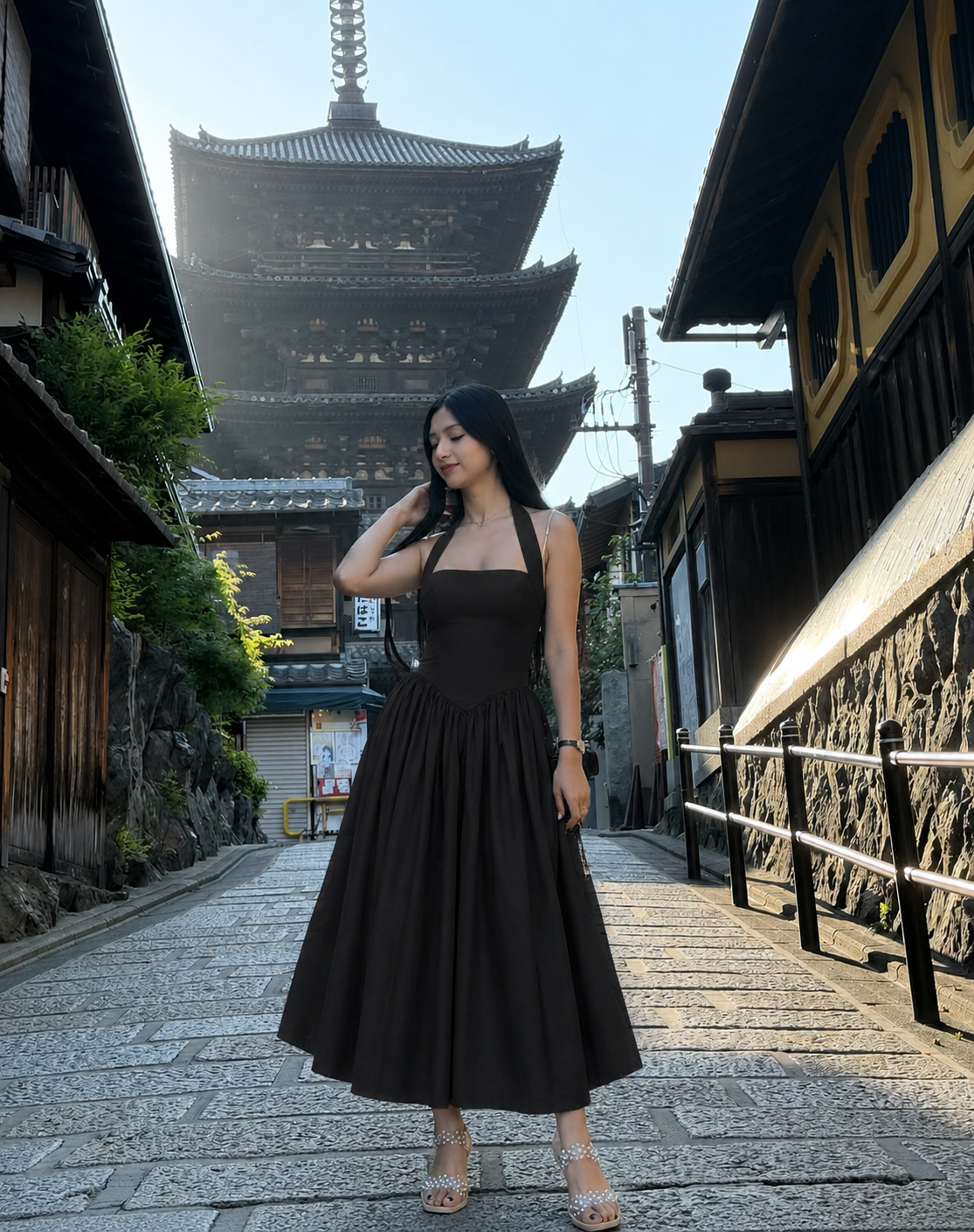 Noir Halter Bodice Midi Dress
