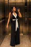 Black & White Contrast Wrap Jumpsuit