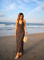 Satin Backless Halter Maxi Dress