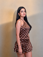 Mocha Polka Dot Halter Mini Dress