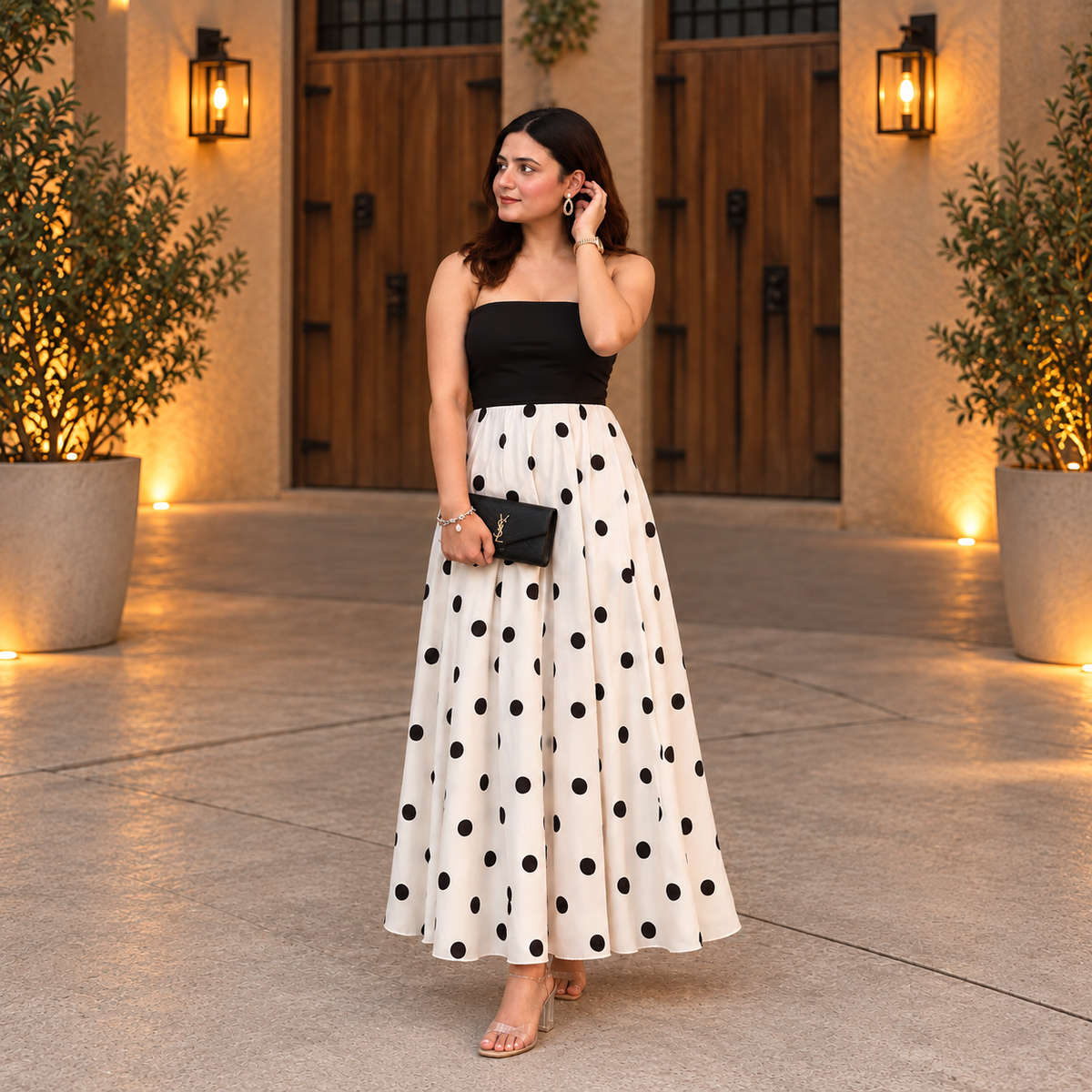 Polka Muse Strapless Maxi Dress