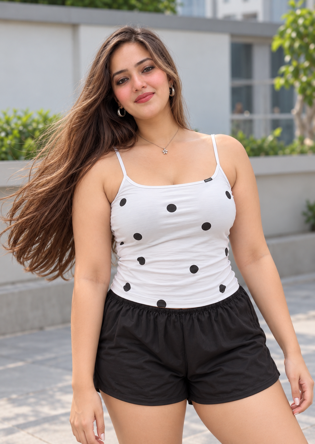 Scoopneck vest top in white polka dot