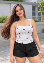 Scoopneck vest top in white polka dot