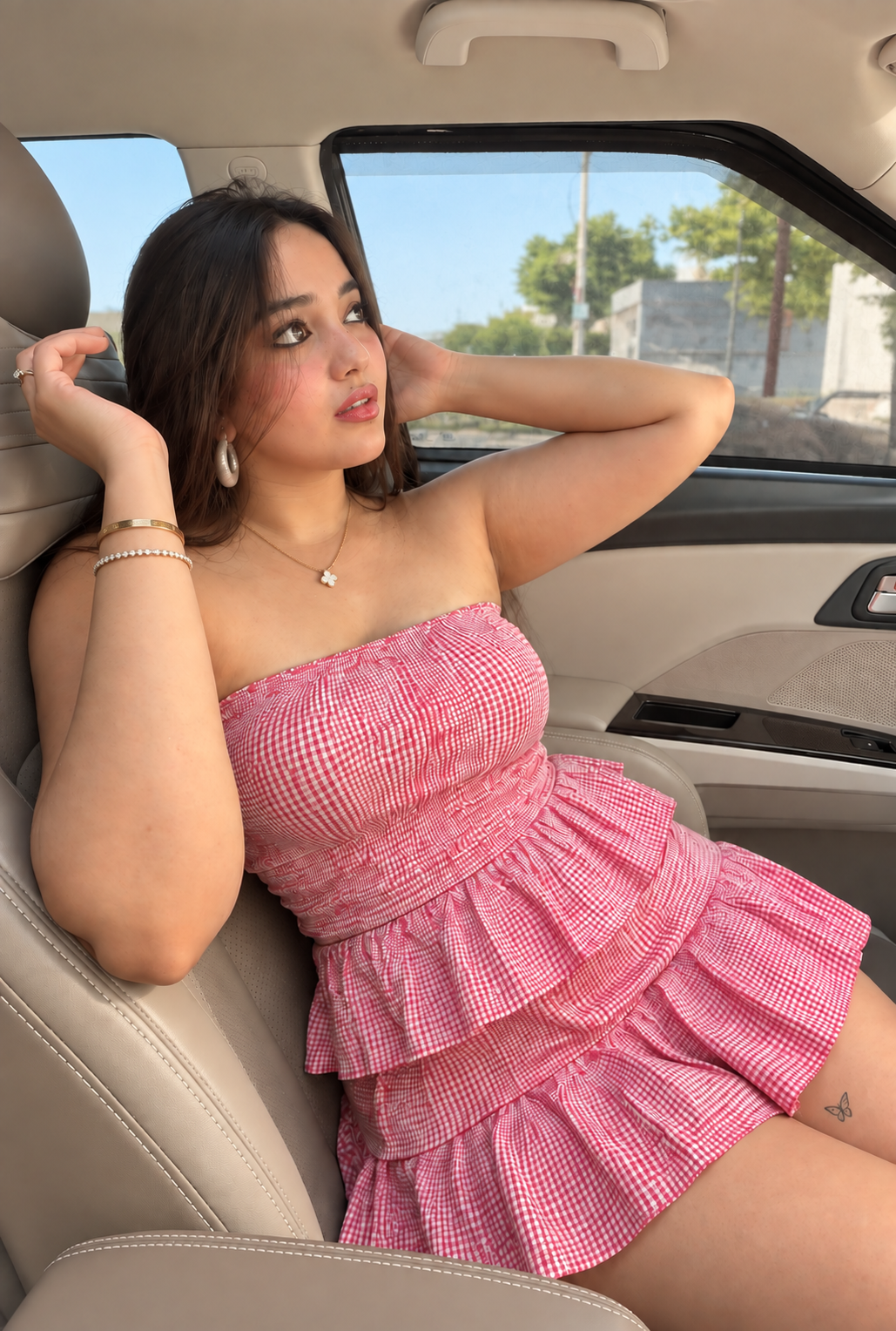 Pink Gingham Flare Mini Dress