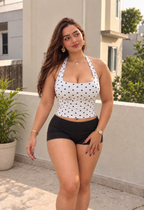 Polka Dot Backless Halter Tank Top