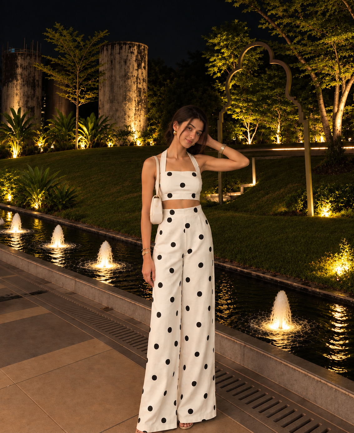 Polka Crop Top & Wide-Leg Pants Co-Ord Set