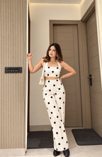Polka Crop Top & Wide-Leg Pants Co-Ord Set