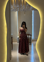 Burgundy Polka Dot Strapless Maxi Dress