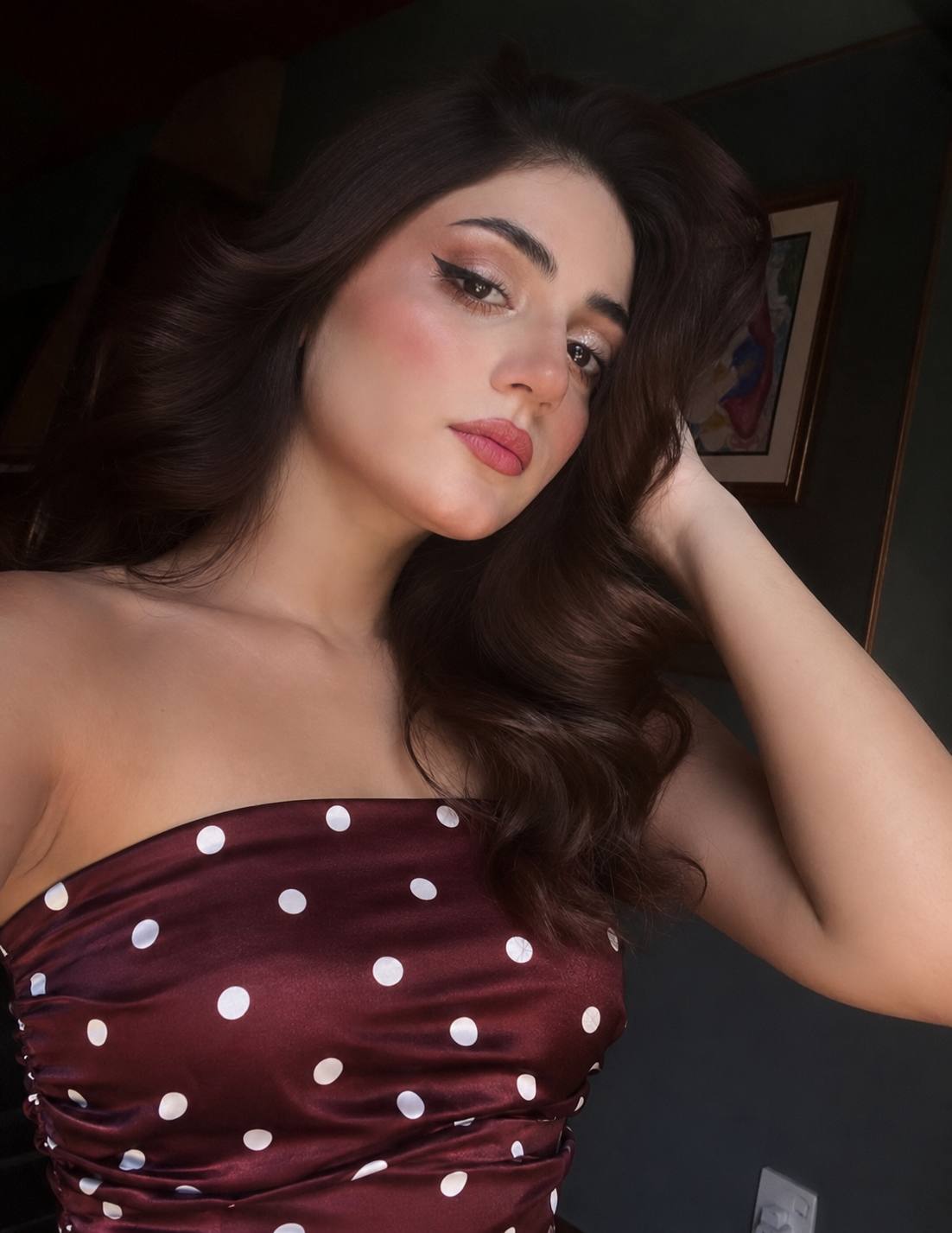 Burgundy Polka Dot Strapless Corset Top