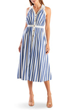Marina Blue Stripe Collared Midi Dress