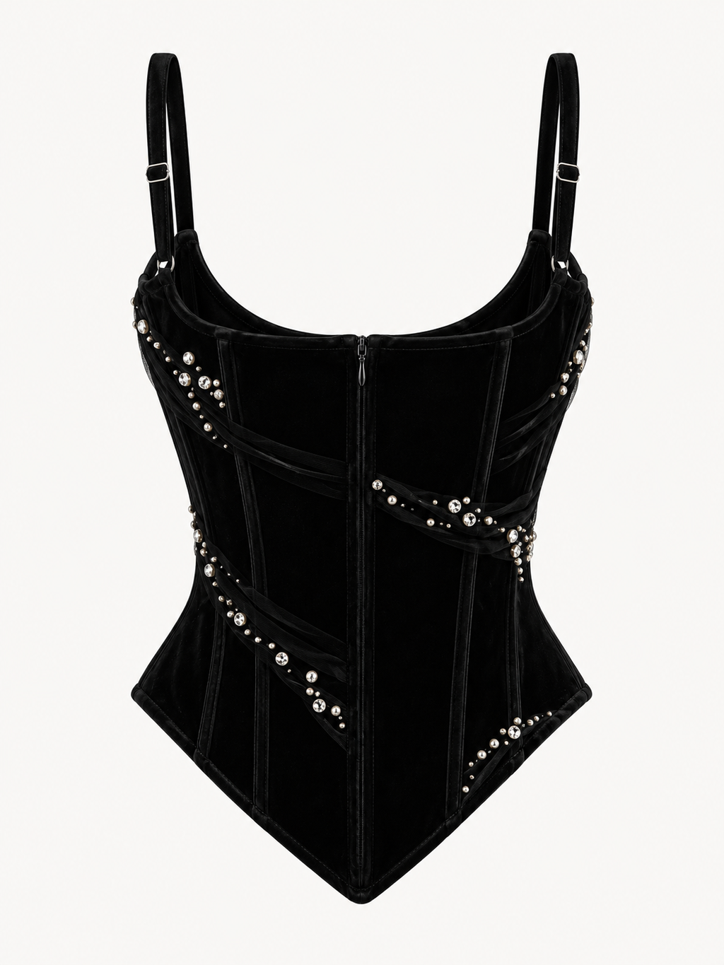 Noir Crystal Draped Velvet Corset Top