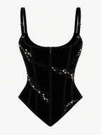 Noir Crystal Draped Velvet Corset Top