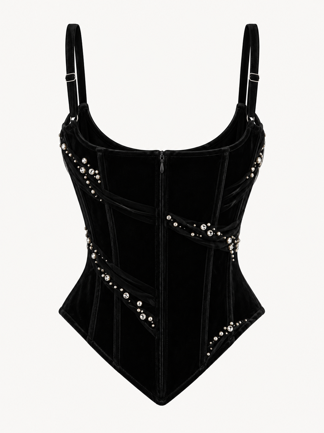 Noir Crystal Draped Velvet Corset Top
