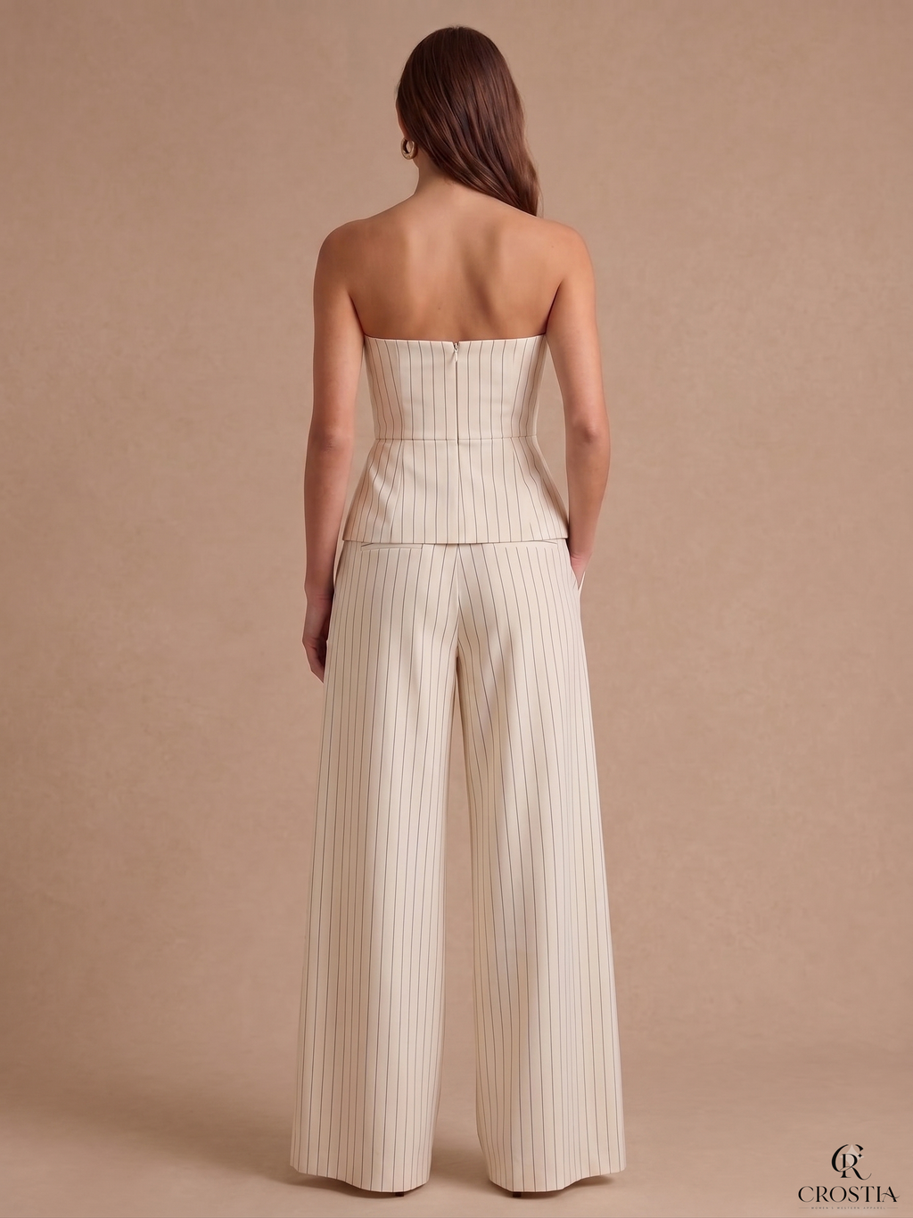 Strapless Pinstripe Wide-Leg Co-Ord Set