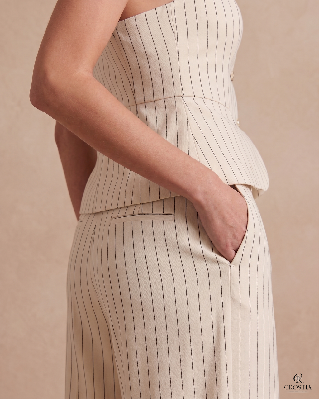 Strapless Pinstripe Wide-Leg Co-Ord Set