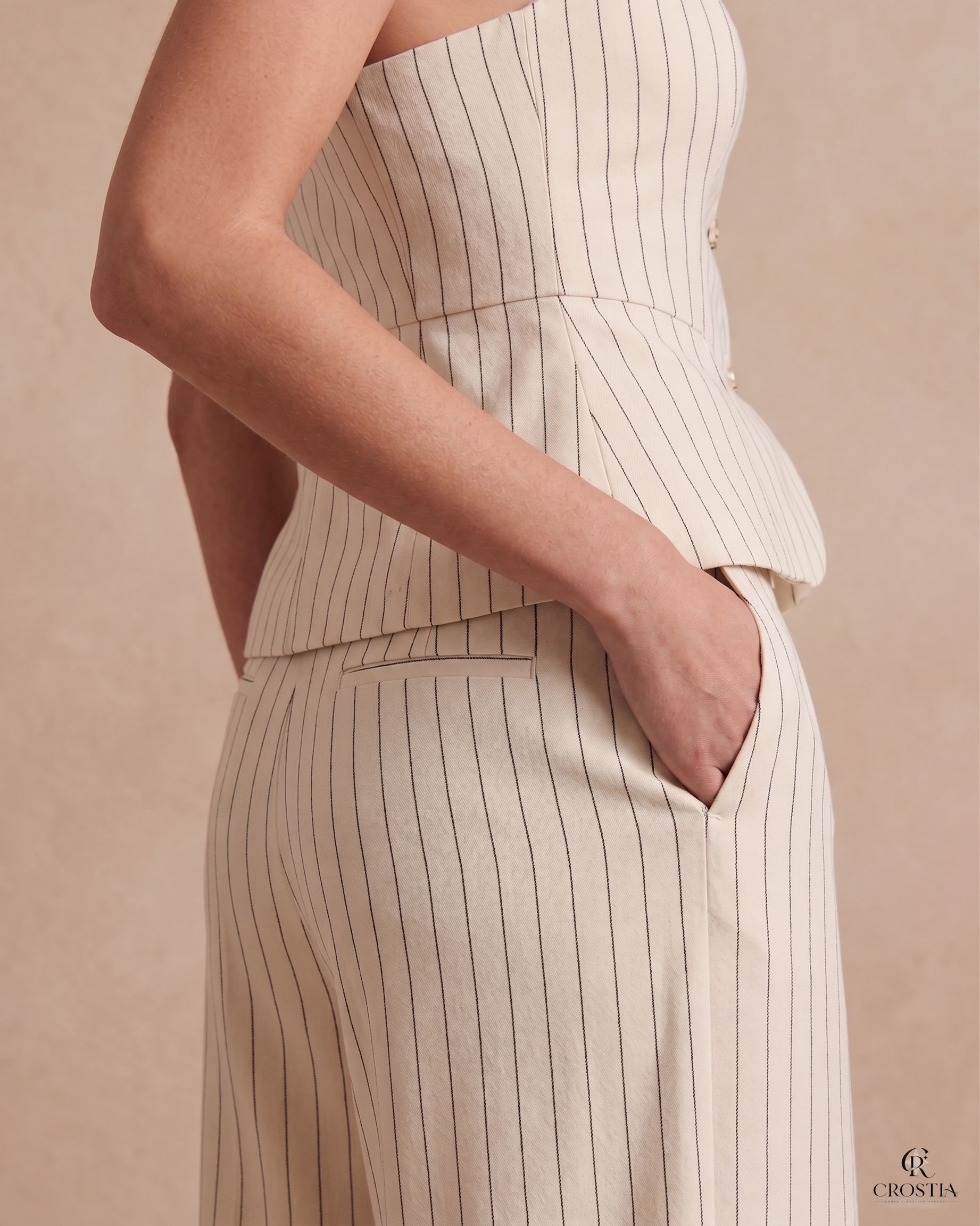 Strapless Pinstripe Wide-Leg Co-Ord Set