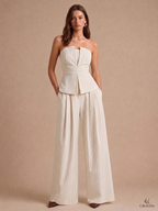 Strapless Pinstripe Wide-Leg Co-Ord Set