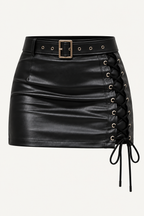 Noir Lace-Up Faux Leather Mini Skirt