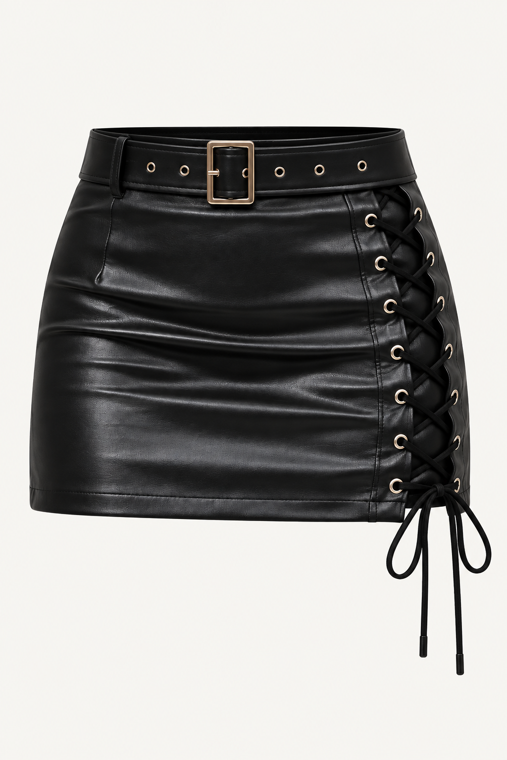 Noir Lace-Up Faux Leather Mini Skirt