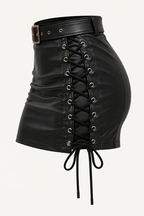 Noir Lace-Up Faux Leather Mini Skirt