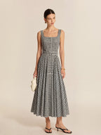 Gingham Cotton Belted Sleeveless Maxi Dress