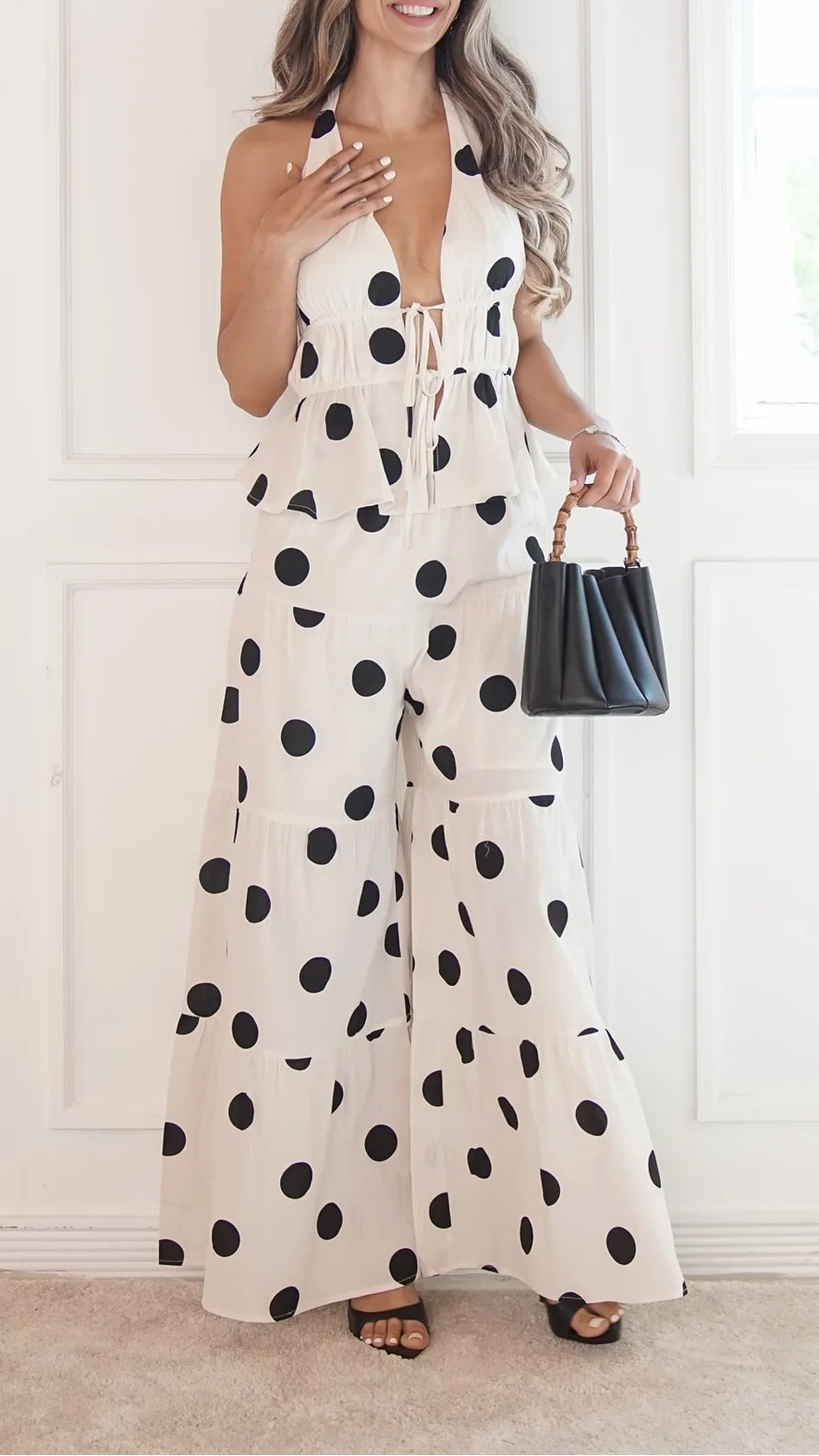 Polka Dot Halter Wide-Leg Jumpsuit