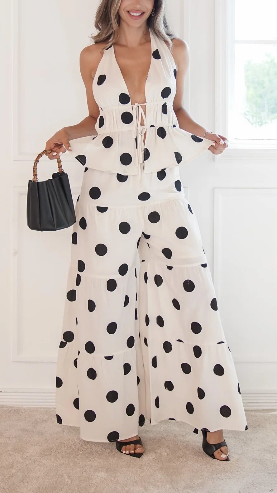 Polka Dot Halter Wide-Leg Jumpsuit