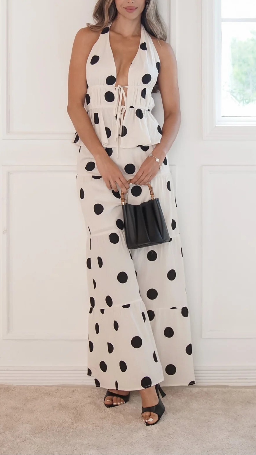 Polka Dot Halter Wide-Leg Jumpsuit