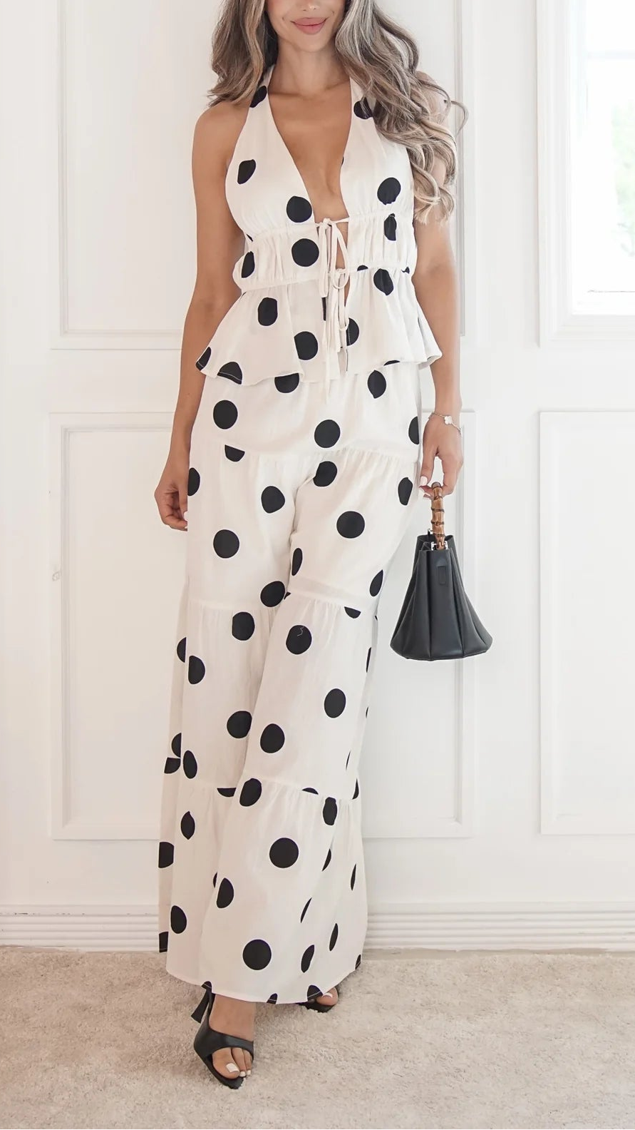 Polka Dot Halter Wide-Leg Jumpsuit