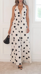 Polka Dot Halter Wide-Leg Jumpsuit