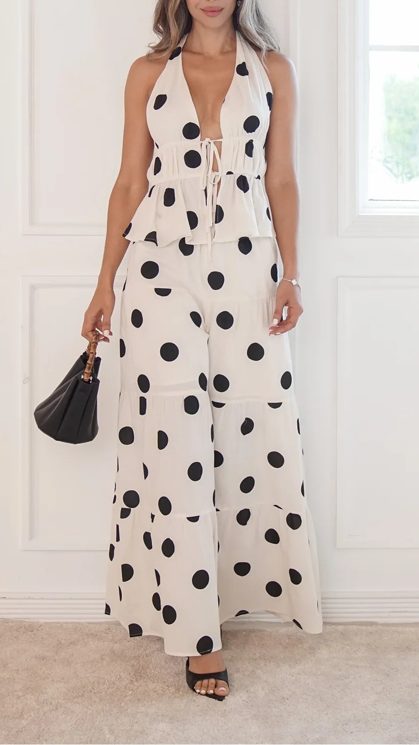 Polka Dot Halter Wide-Leg Jumpsuit