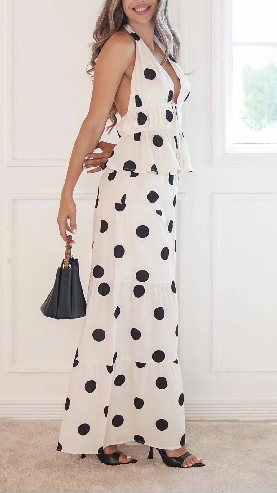 Polka Dot Halter Wide-Leg Jumpsuit