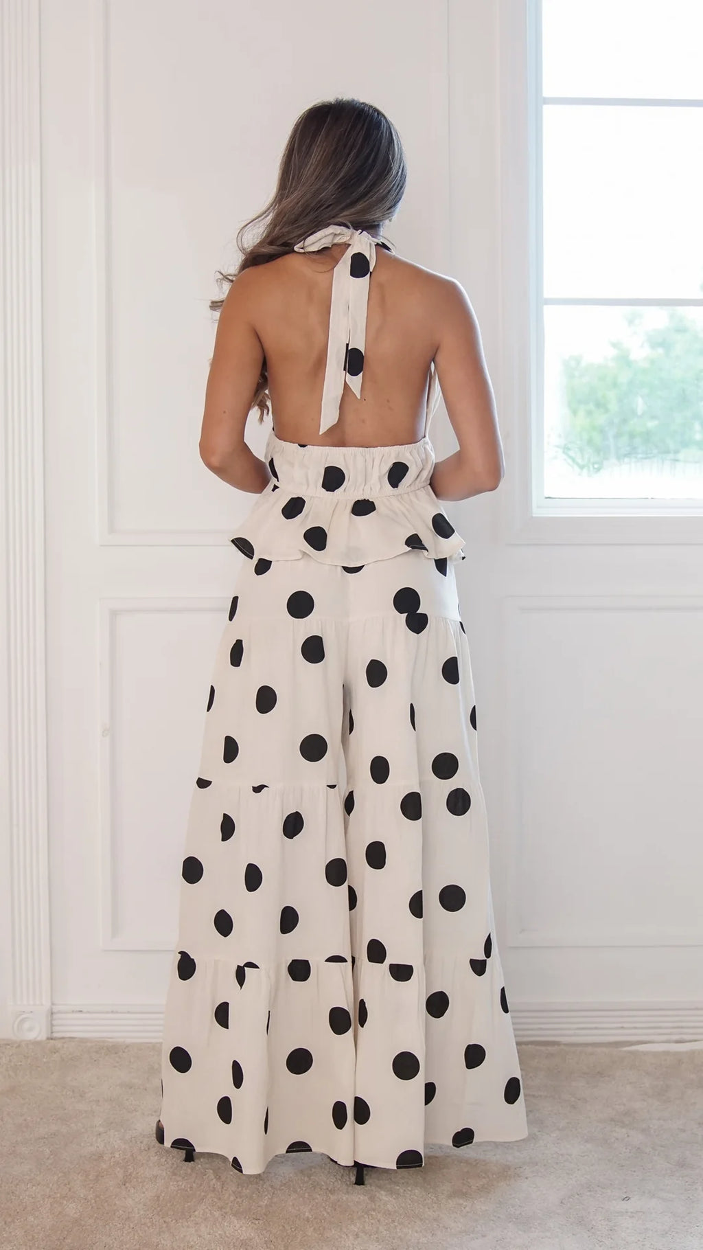 Polka Dot Halter Wide-Leg Jumpsuit