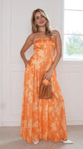 Orange Floral Strapless Wide-Leg Jumpsuit