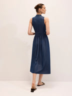 Cotton Blend Sleeveless Belted Maxi Dress