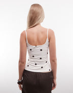 Scoopneck vest top in white polka dot
