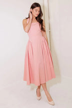 Rosalie Pink Square-Neck Midi Dress
