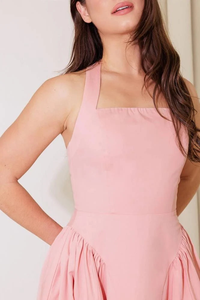 Rosalie Pink Square-Neck Midi Dress