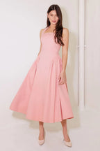 Rosalie Pink Square-Neck Midi Dress