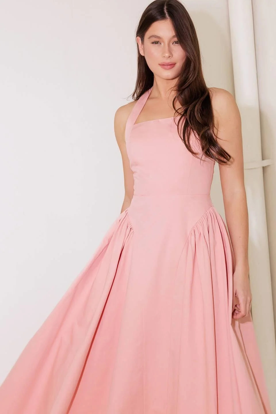 Rosalie Pink Square-Neck Midi Dress