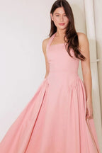 Rosalie Pink Square-Neck Midi Dress