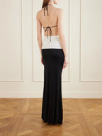 Monochrome Twist-Front Wide-Leg Jumpsuit