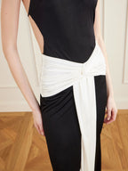 Monochrome Twist-Front Wide-Leg Jumpsuit