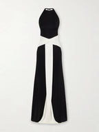 Monochrome Twist-Front Wide-Leg Jumpsuit