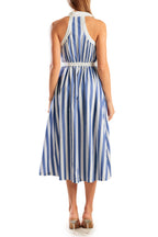 Marina Blue Stripe Collared Midi Dress
