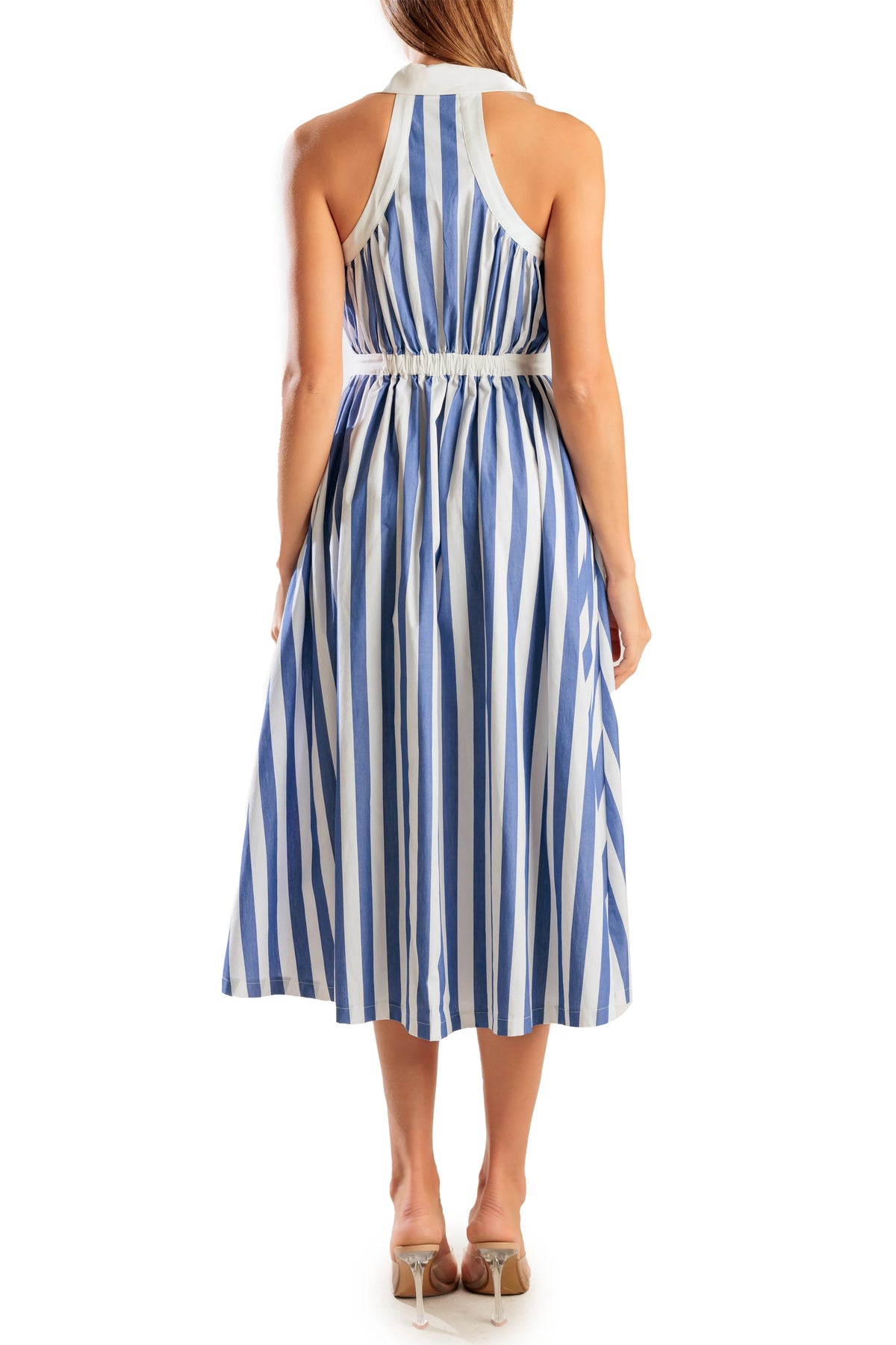 Marina Blue Stripe Collared Midi Dress